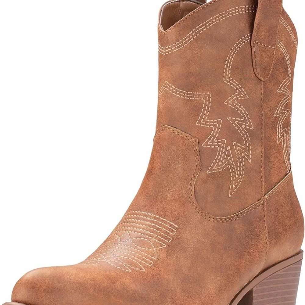 Brown Leather Ankle Booties with Western Stitching